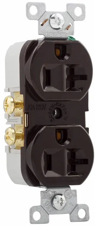 Eaton CR20B Arrow Hart Duplex Straight Blade Receptacle, 125 VAC, 20 A, 2 Poles, 3 Wires