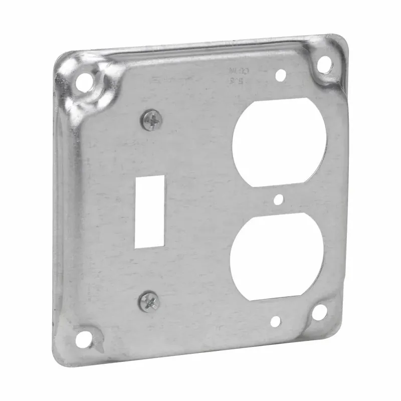 Crouse Hinds TP506 Steel Raised Surface Cover With (1) Duplex Receptacle and (1) Toggle Switch Opening 4-Inch x 4-Inch x 1/2-Inch