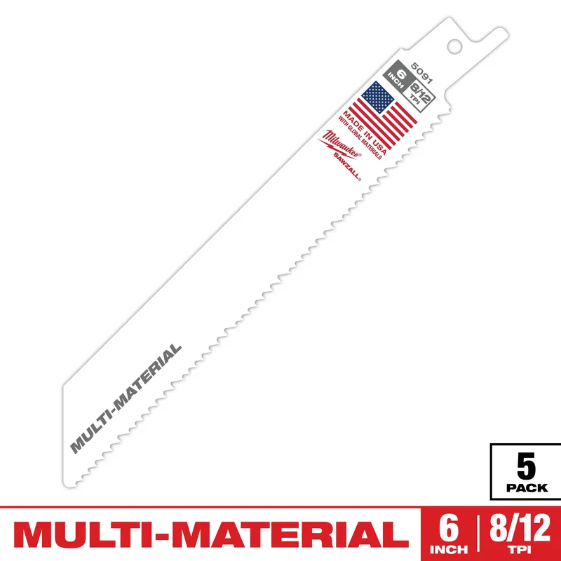 Milwaukee 48-00-5091 Sawzall Reciprocating Saw Blade, 6 Inch L, 3/4 Inch W (5 Pack)