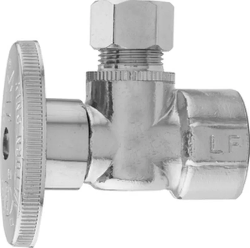 Oatey 4707PCLF 1/4-Turn Angle Water Stop Valve with 1/2 inches FIP Inlet and 3/8 inches O.D. Outlet