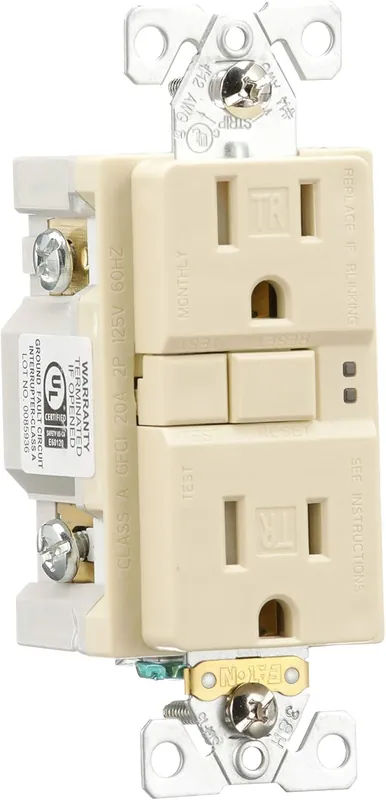 Eaton TRSGF15V Wiring GFCI Self-Test 15A -125V Tamper Resistant Duplex Receptacle with Standard Size Wallplate