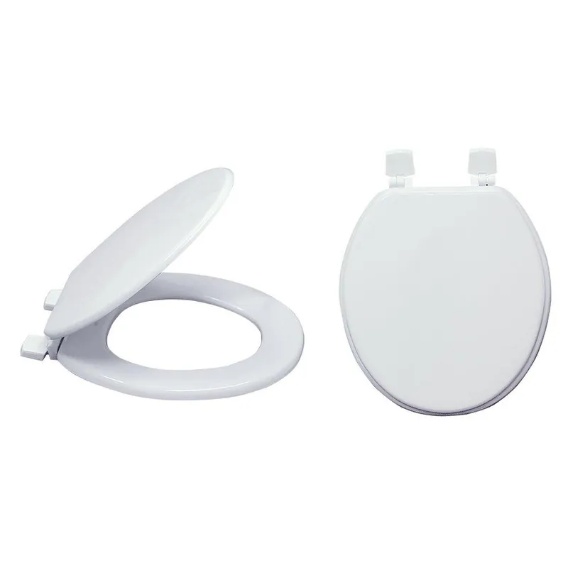 Ez-Flo 65905 White Wood Toilet Seat with Lid, Round