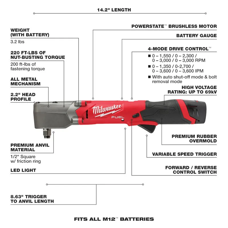 Milwaukee 2565-22 M12 FUEL 1/2 in. Right Angle Impact Wrench Kit