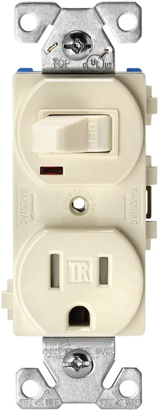 Eaton TR274LA 3-Wire Receptacle Combo Single-Pole Switch with Tamper Resistant 2-Pole