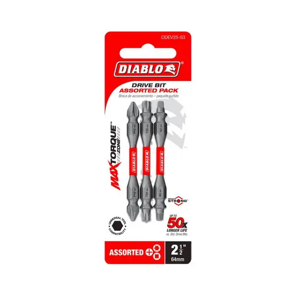 Diablo DDEV25-S3 Double-Ended Phillips, Square & Torx Drive Bit Assorted 3Pack
