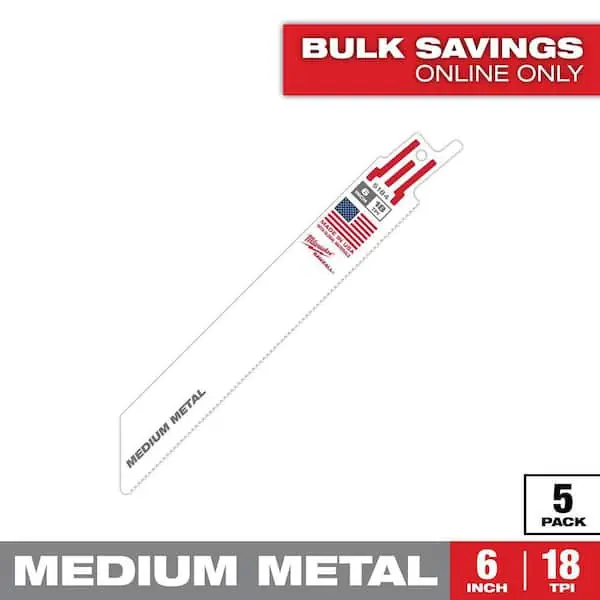 Milwaukee 48-00-5184 6 inches 18 TPI Thin Kerf Sawzall® Blades (5 Pk)