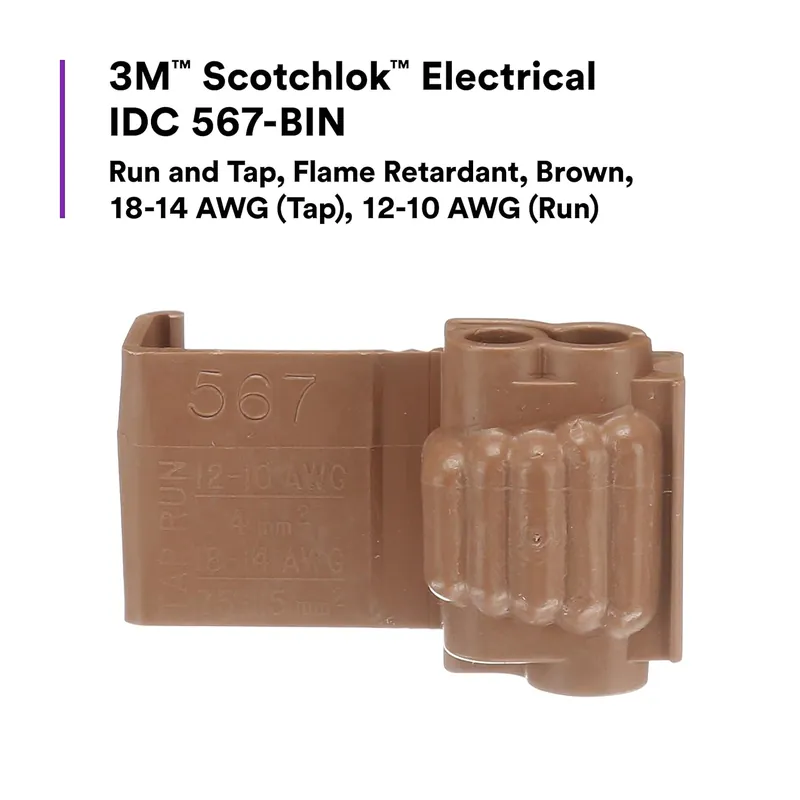 3M 567 Electrical IDC Run and Tap, 18-14 AWG Tap, 12-10 AWG Run, 1000/Case