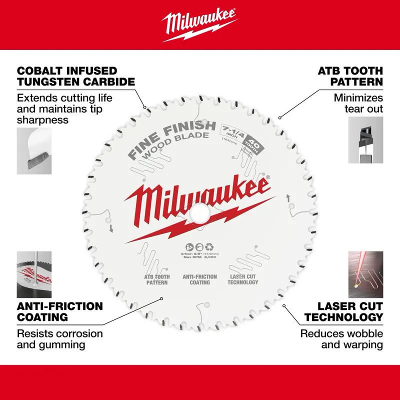 Milwaukee 48-41-0726 40T Fine Finish Circular Saw Blades 7 1/4 in Dia Pack