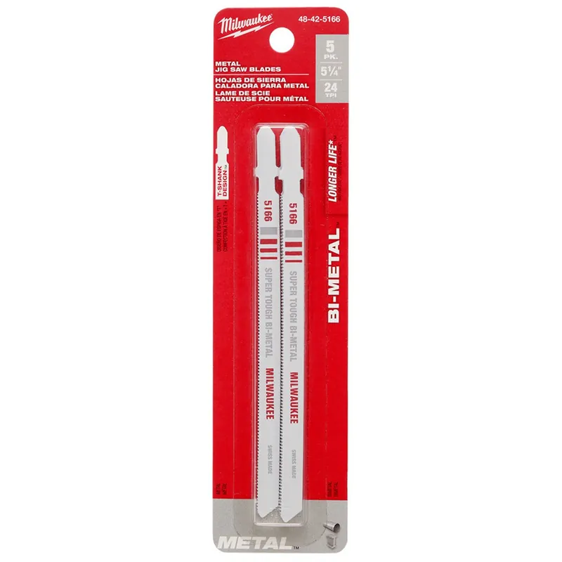 Milwaukee 48-42-5166 5-1/4-Inch, 24 Teeth per Inch, Bi-Metal Jig Saw Blades, 5-Pack