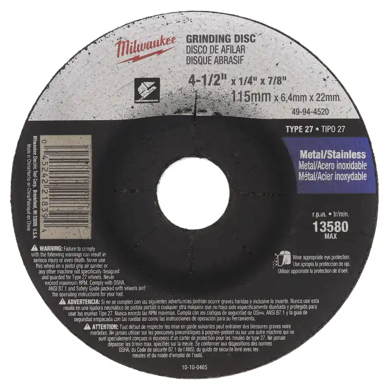 Milwaukee 49-94-4520 Grinding Disc 4-1/2 x 1/4