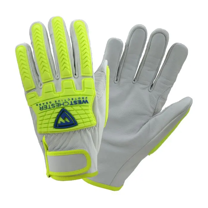 Pip Boss 9916/3XL Top Grain Goatskin Leather Drivers Glove with Kevlar Blend Lining and Hi-Vis Impact Protection