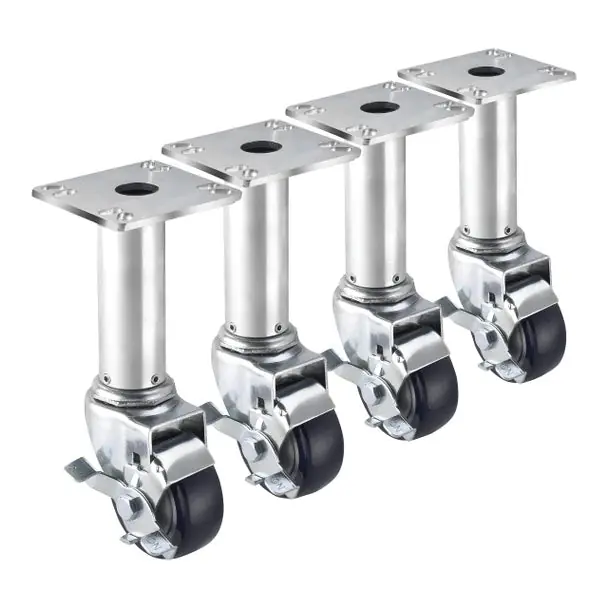 Krowne 28-117S Adjustable Height Plate Caster, Swivel w/Brake - 3 inches (Set of 4)