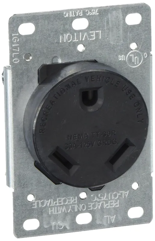 Leviton 7313-S00 30 Amp, 125 Volt, NEMA TT-30R, 2P, 3W, Flush MTG Receptacle, Straight Blade, Industrial Grade