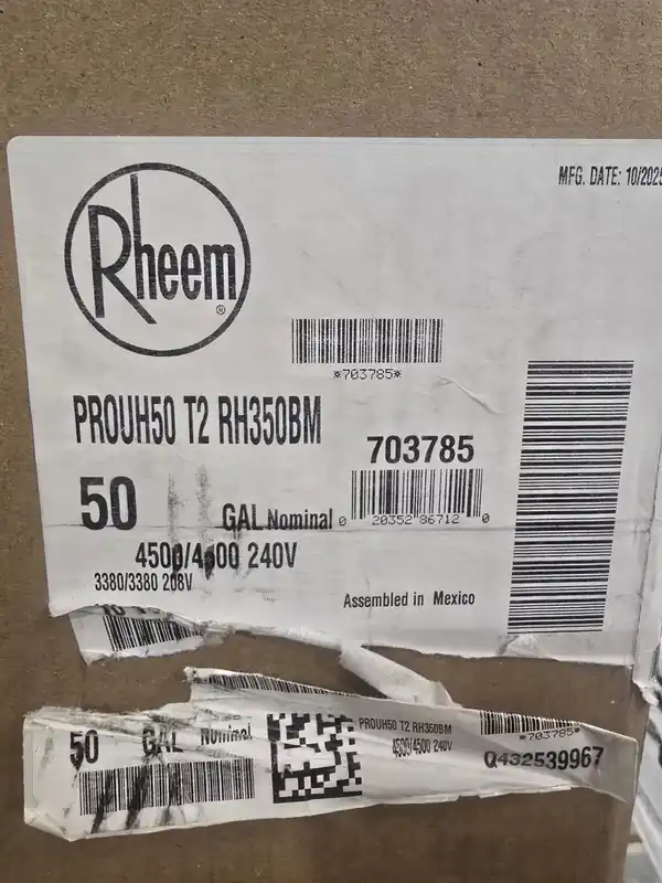 Rheem PROUH50-T2-RH350BM Water Heater Heat Pump 50 gal