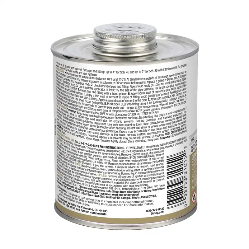 Oatey 31015 1 Quart Clear Low-Voc Regular Body PVC Cement