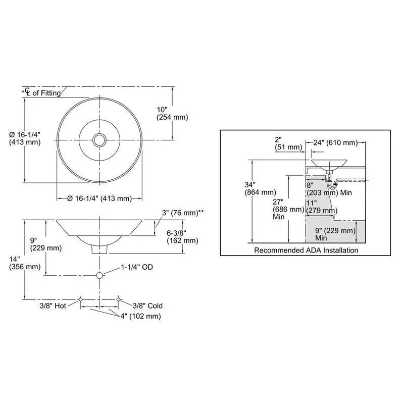 Kohler 2200-96 Conical Bell Vessel Or Wall-Mount Bathroom Sink