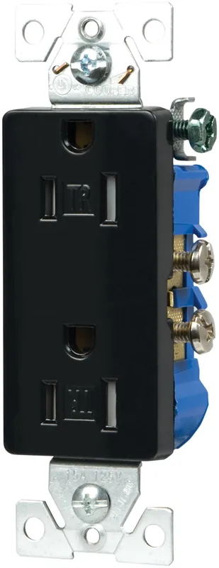 Eaton TR1107-9BK Tamper Resistant Decorator Duplex Receptacle 15A 125V