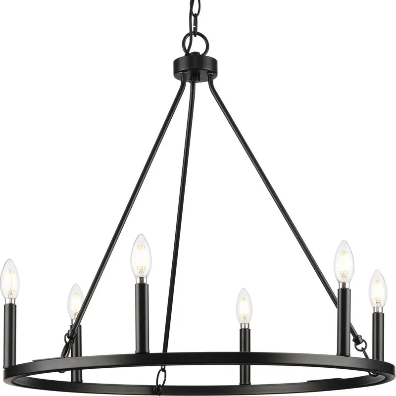 Progress Lighting P400313-31M Gilliam 27--5/8 in. 6-Light Matte Black Chandelier