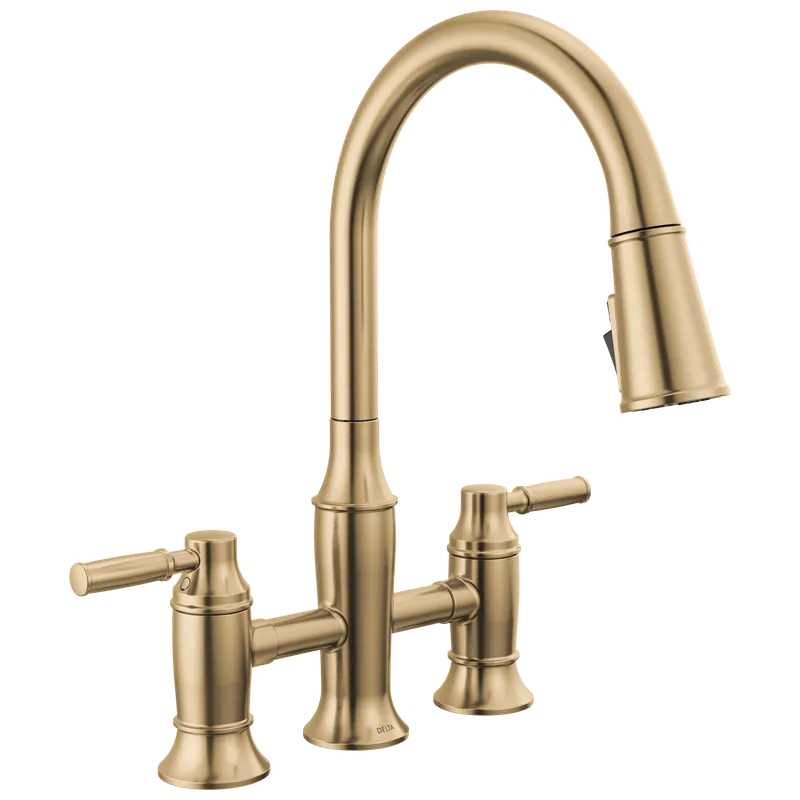 Delta Faucet 2384L-CZ-PR-DST Renaldi Two Handle Pull-Down Bridge Kitchen Faucet
