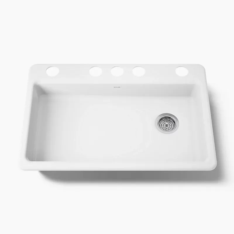 Kohler 8689-5U-7 Riverby 33 x 22 in. 5 Hole Cast Iron Single Bowl Undermount Kitchen Sink