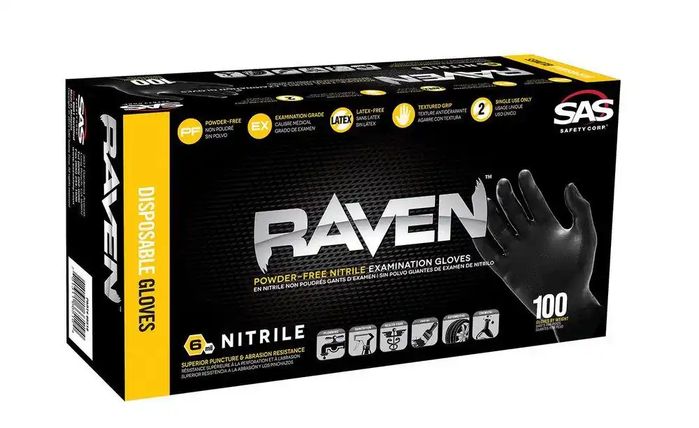 Sas Safety 66517 Raven Medium 6 mil Nitrile Disposable Gloves (100 Pack)