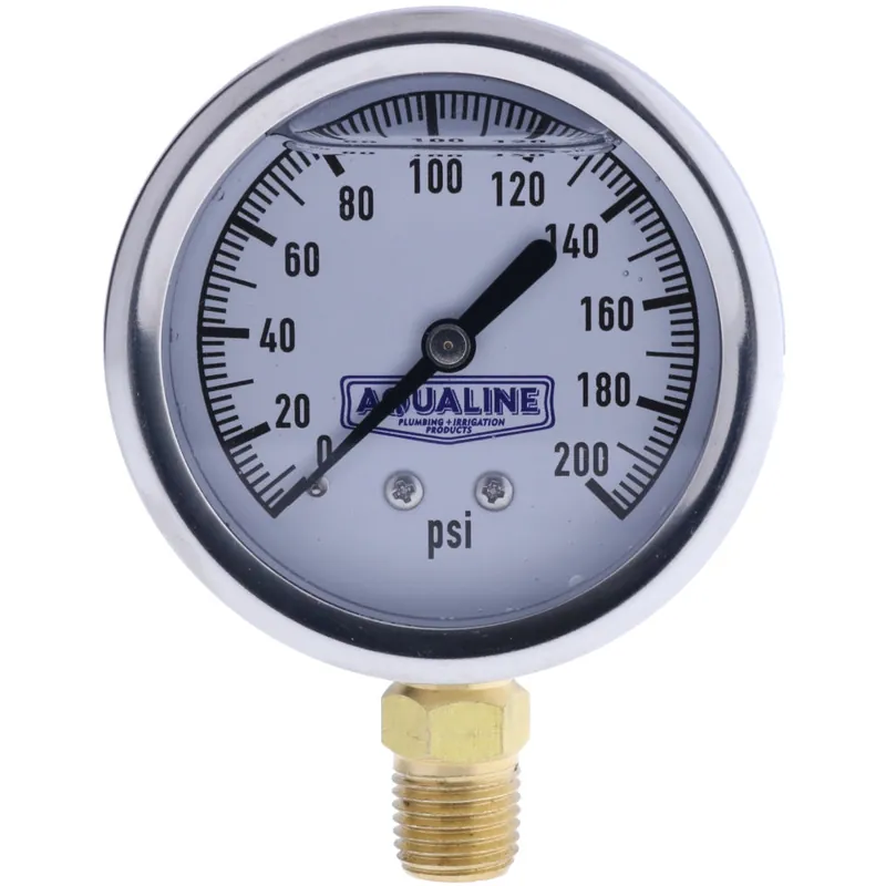 Aqualine PG200L Liquid Filled Pressure Gauge 0-200 PSI 1/4 in. Lower Mount