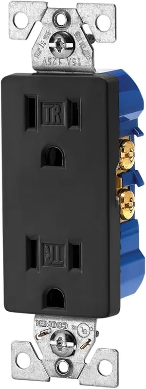 Eaton TR1107BK Tamper Resistant Decorator Duplex Receptacle 15-Amp
