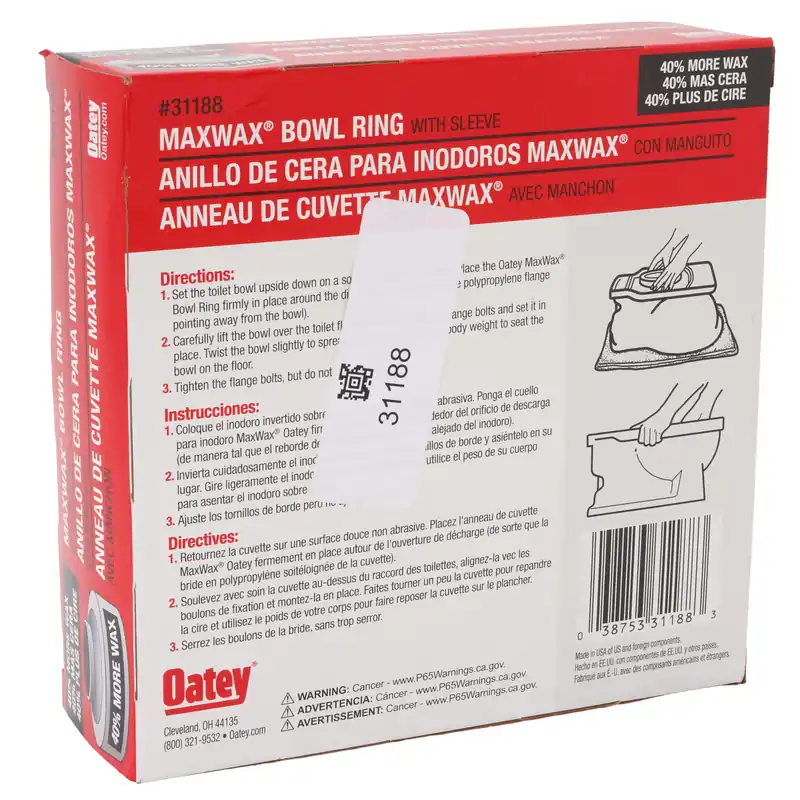Oatey 31188 Jumbo Wax Ring 3 inch or 4 inch Waste Lines with Sleeve