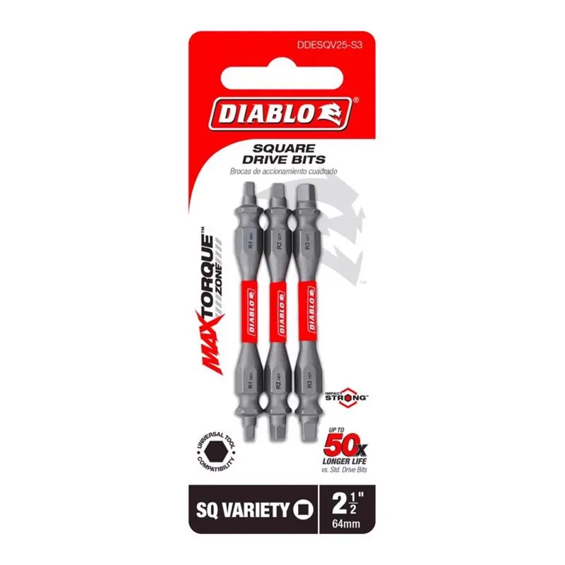 Diablo DDESQV25-S3 Double-Ended Square Drive Bit Assorted Pack (3-Piece)
