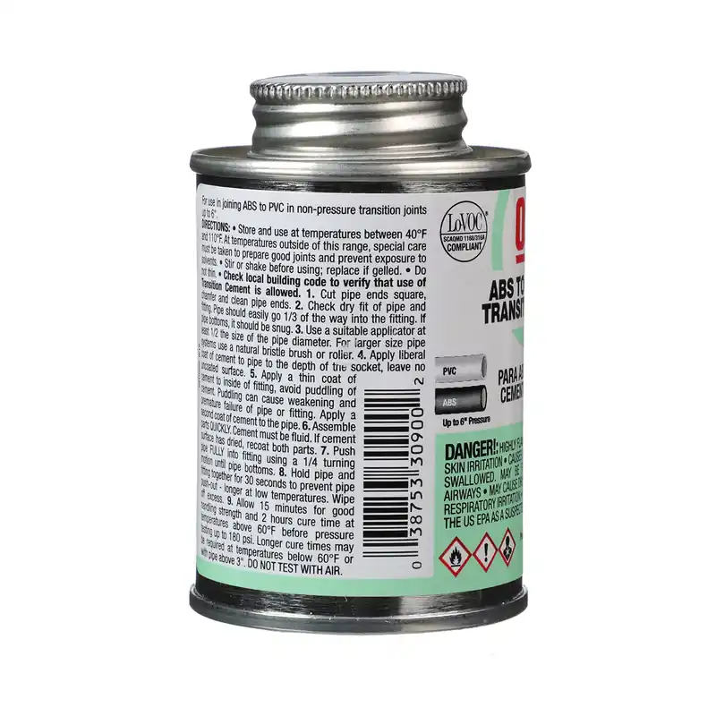 Oatey 30900 4 Oz. Medium Bodied ABS to PVC Green Transition PVC Cement