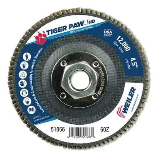 Weiler 51066 Tiger Paw Super High Density Flap Disc 4-1/2 in 60 Grit