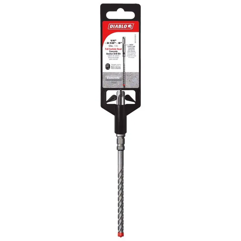 Diablo DMAPL2970 1/4 in. x 6 in. L Carbide Tipped Concrete Anchor Hammer Drill Bit SDS-Plus Shank 1 pk