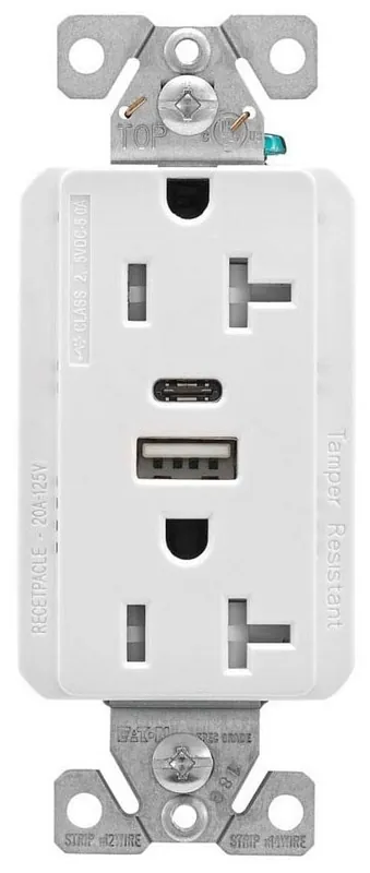 Eaton TRUSBAC20W-BOX Combination USB Type A and C Charger 20A 5-20R Receptacle