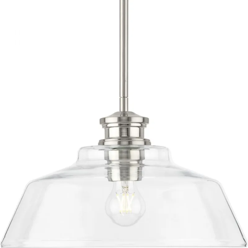 Progress Lighting P500381-009 Singleton Collection 14 in. 1-Light Brushed Nickel Medium Pendant Light with Clear Glass Shade