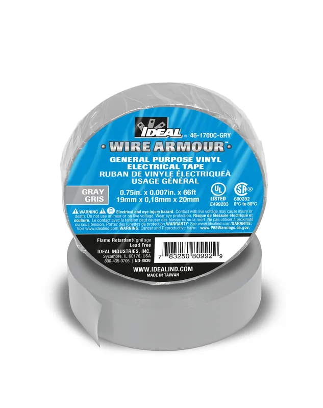 Ideal Industries 46-1700C-GRY General Purpose Electrical Vinyl Tape 3/4 inches x 66ft, 7mil