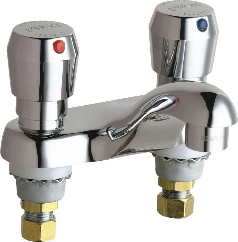Chicago Faucets 802-VE64-765ABCP Series Deck-mounted Metering Faucet with 4 inches Centers