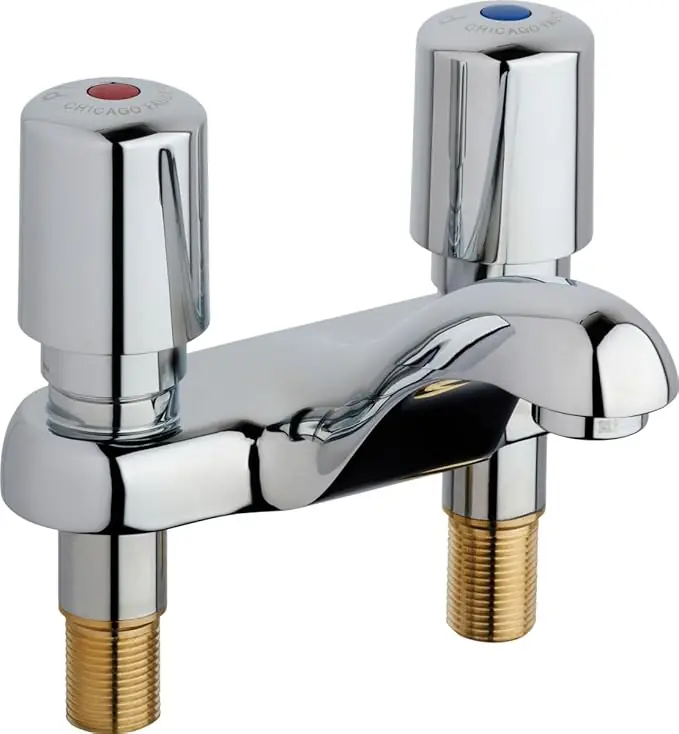 Chicago Faucets 802-E74-765ABCP Series Deck-mounted Metering Faucet with 4 inches Centers