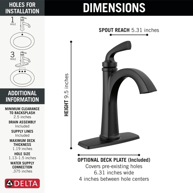 Delta Faucet 15864LF-BL Geist Single Handle Bathroom Faucet 1.2 gpm
