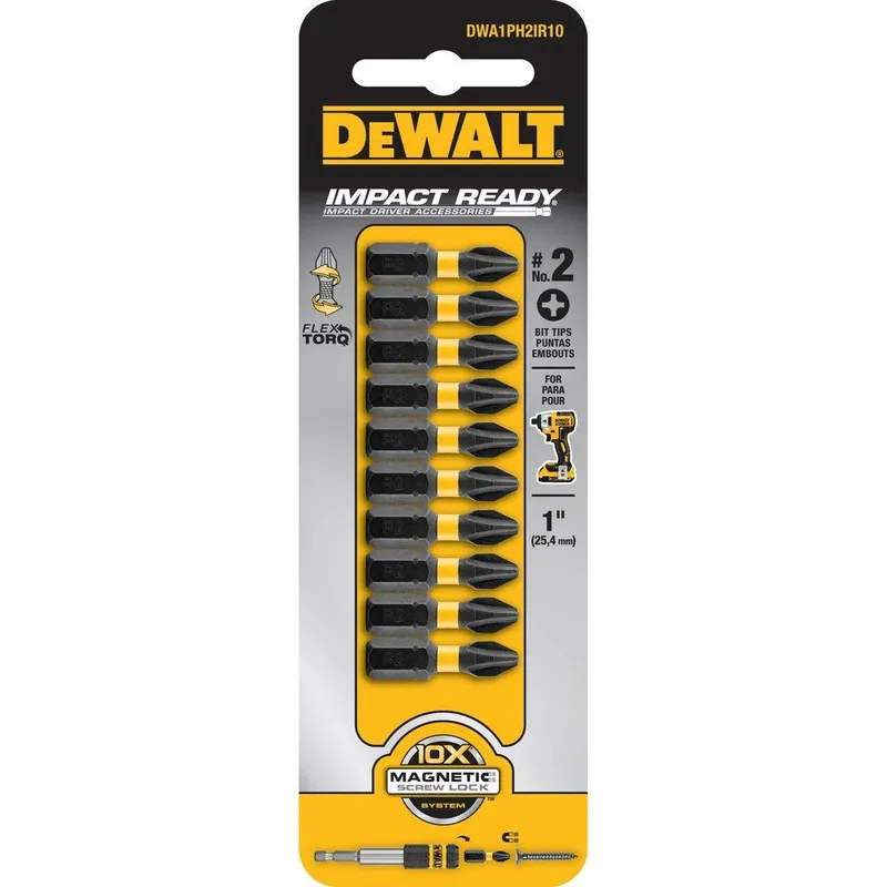 Dewalt DWA1PH2IR10 1In Phillips No.2 Impact Ready (10Pk)
