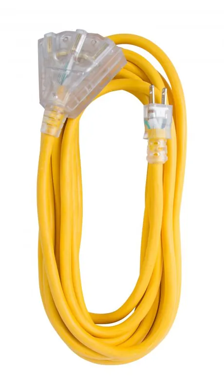 Ecm Industries Oc251233t Bergen 25 ft Yellow 12/3 Sjtw Lighted End Triple Tap Extension Cord