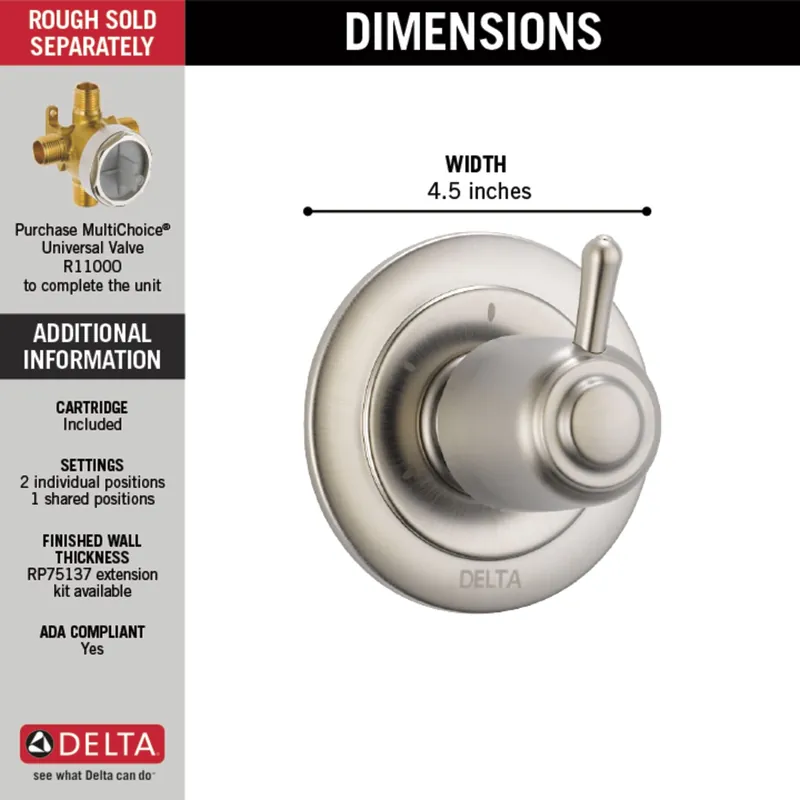 Delta Faucet DLT11800-SS 3-Setting 2-Port Diverter Trim