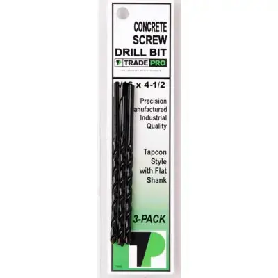 Tradepro TP14698 Concrete Screw Drill Bit 3/16 Inches X 4-1/2 Inches 3 Pack