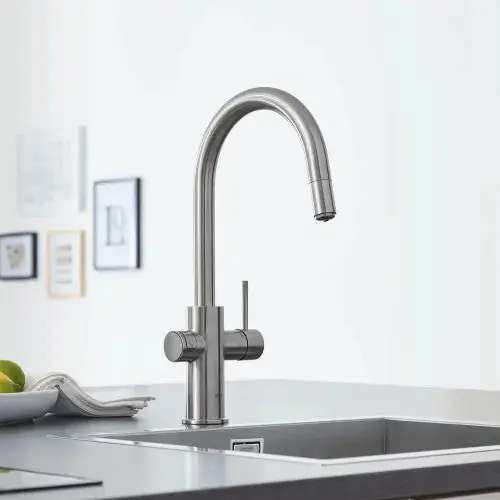 Grohe 31251dc2 Blue Single-handle Pull Down Kitchen Faucet Single Spray Chilled Sparkling Water 1.75 Gpm Supersteel Finish