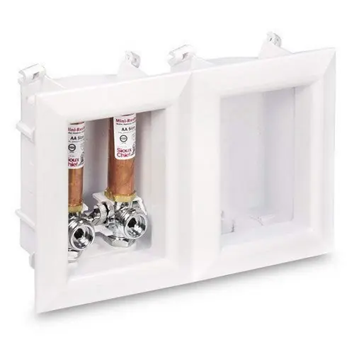 Tomahawk 696-g2313xf Washing Machine Outlet Box with Water Hammer Arrester 1/2 Inch Pex F1807 Inlet X 3/4 Inch Double Hose Bibb Outlet Abs