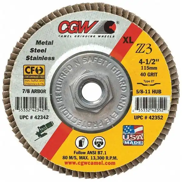Cgw Abrasives 42515 Flap Discs Z3 -100% Zirconia Regular - 5 inchesx5/8-11