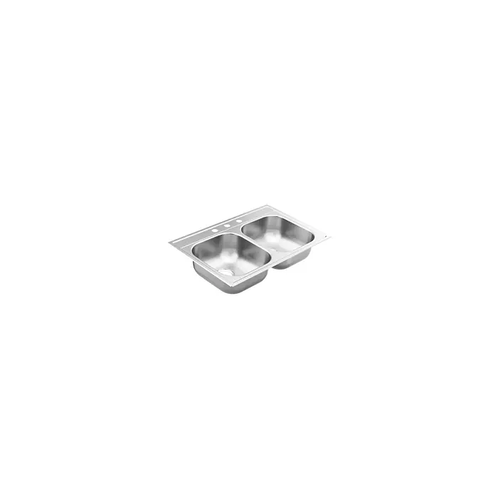Moen gs202153bq 33x22 Inch Stainless Steel 20 Gauge Double Bowl Drop-in Kitchen Sink