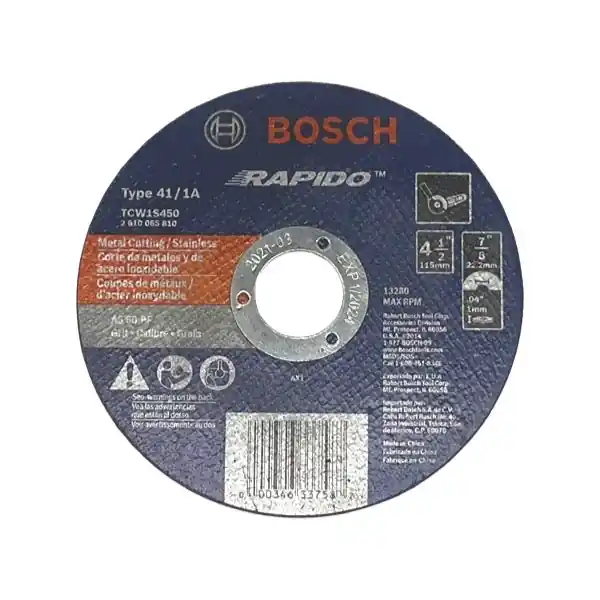 Wal-rich 1812800 Bosch Rapido Type 1A Cutting Wheel 4.5 Inches X 0.04 Inches X 7/8 Inches 25-pack Bosch TCW1S450