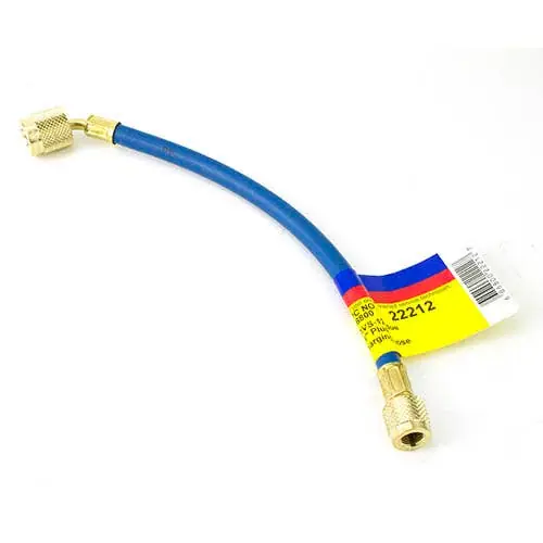Yellow Jacket 22212 Plus Ii Ac Blue Refrigerant Hose 12 Inches 1/4 Inches with 45 Degree Sealright Low Loss Anti-blow Back Fitting