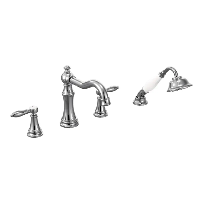 Moen ts21104 Weymouth Chrome Two-handle Diverter Roman Tub Faucet with Handheld Shower