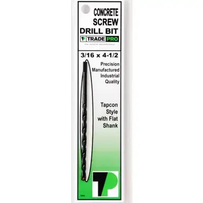 Tradepro TP14769 Concrete Screw Drill Bit 3/16 Inches X 4-1/2 Inches